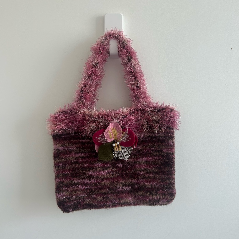 Stylish Pink and Brown Tote Bag with Plush Texture